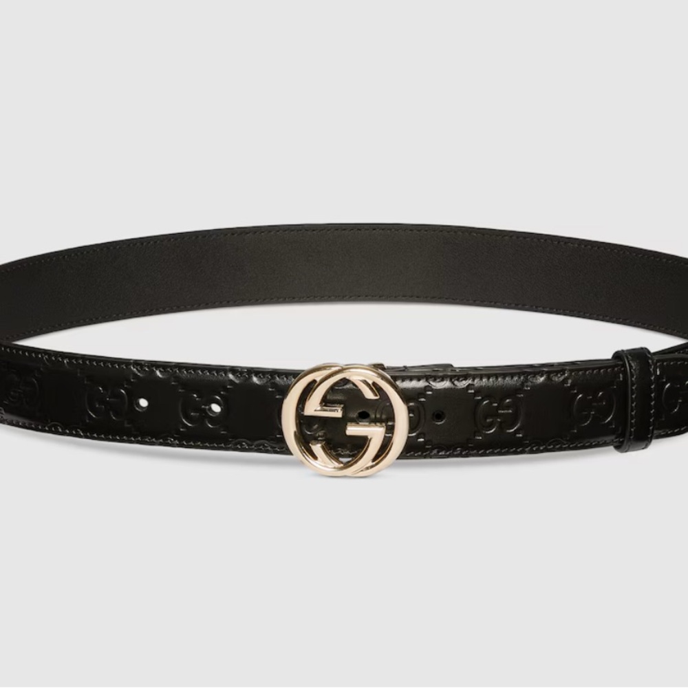 Authentic Gucci Black Leather Belt with Interlocking G Buckle
